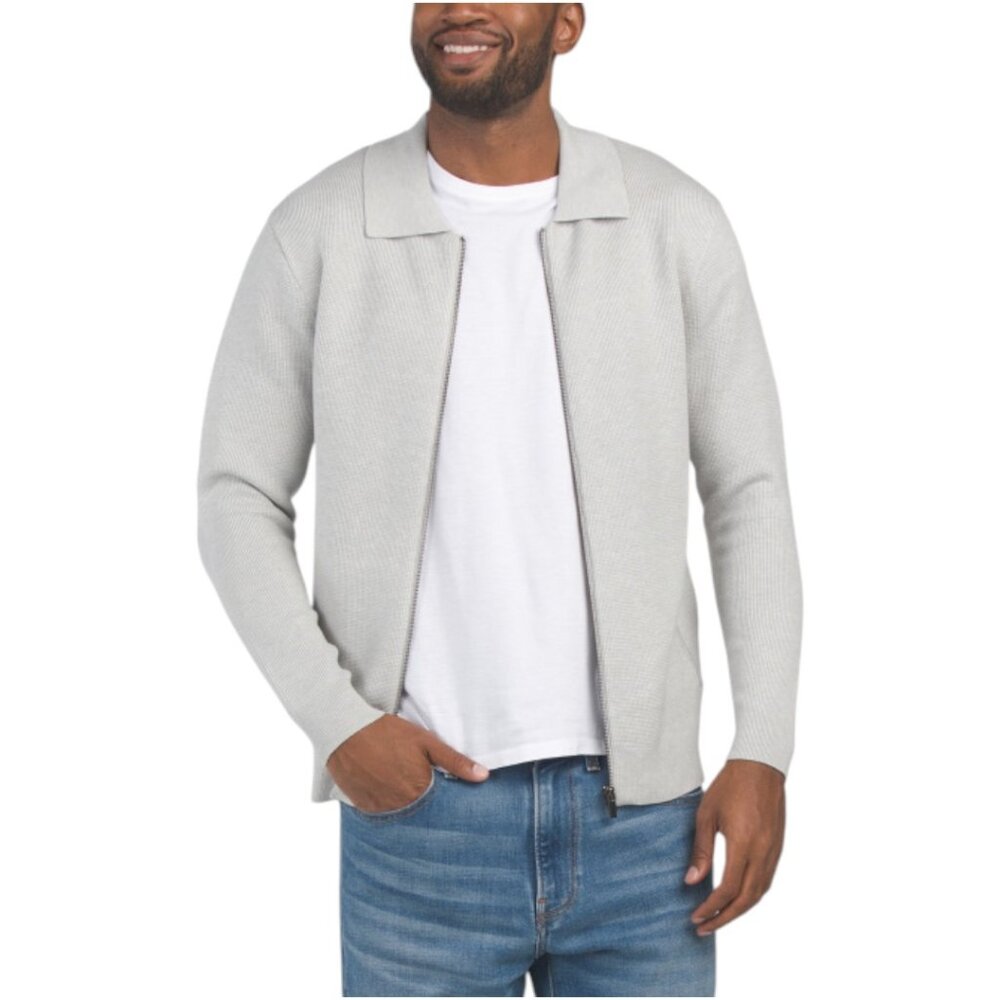 THOM AARON Textured Stitch Front Zip Sweater